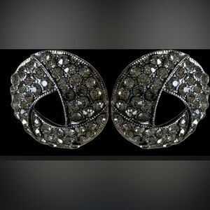 Silver Circular Earrings with Smoky Gray Crystals